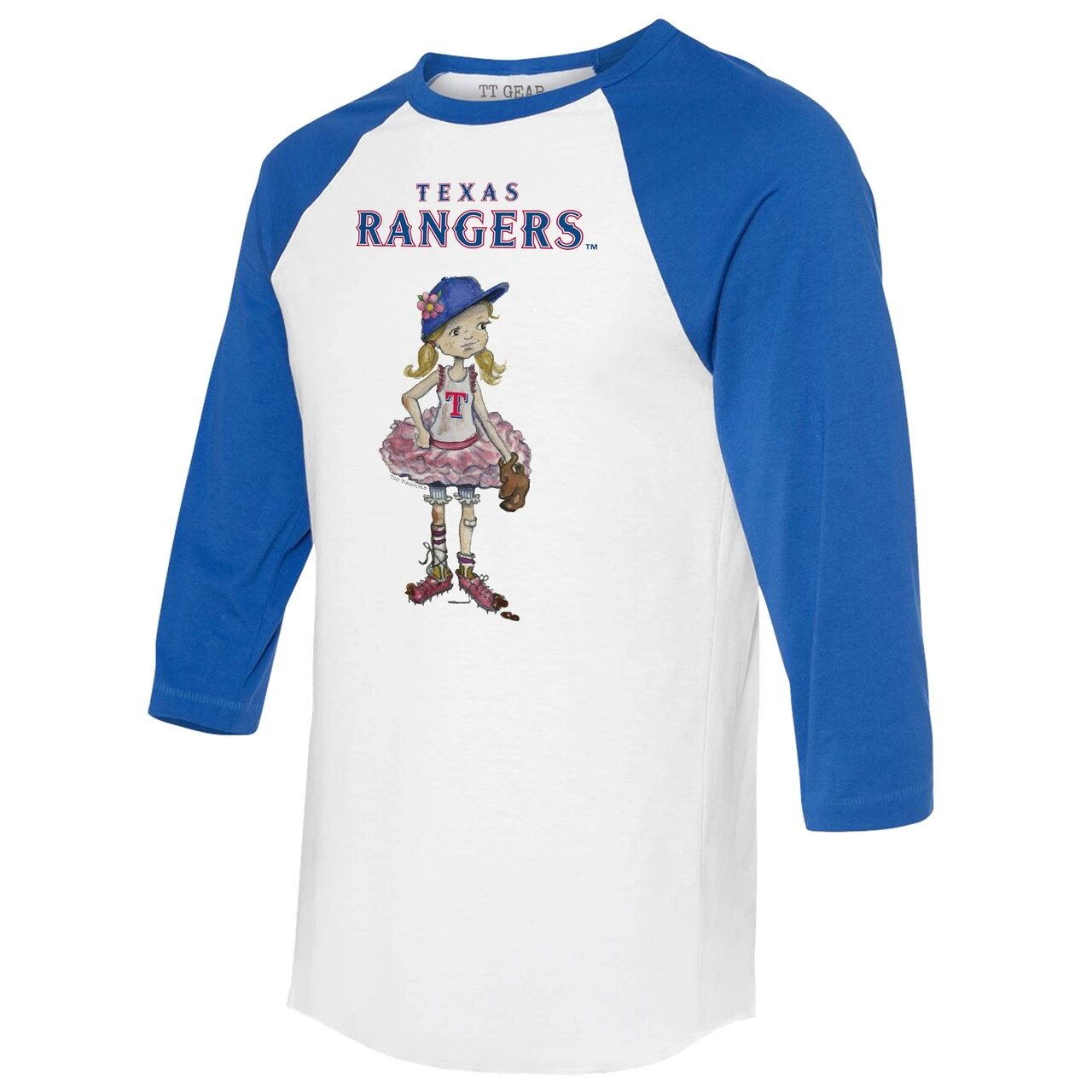 Women's Texas Rangers Tiny Turnip White/Royal Babes 3/4-Sleeve Raglan T-Shirt 4 Women's Texas Rangers Tiny Turnip White/Royal Babes 3/4-Sleeve Raglan T-Shirt - Image 2
