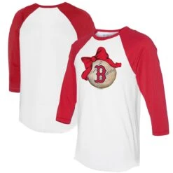 Women's Boston Red Sox Tiny Turnip White/Red Baseball Bow 3/4-Sleeve Raglan T-Shirt