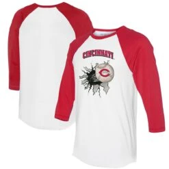 Women's Cincinnati Reds Tiny Turnip White/Red Baseball Tear 3/4-Sleeve Raglan T-Shirt