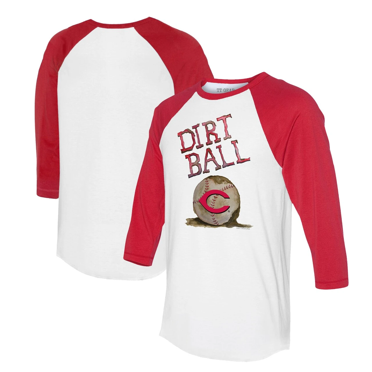 Women's Cincinnati Reds Tiny Turnip White/Red Dirt Ball 3/4-Sleeve Raglan T-Shirt 3 Women's Cincinnati Reds Tiny Turnip White/Red Dirt Ball 3/4-Sleeve Raglan T-Shirt