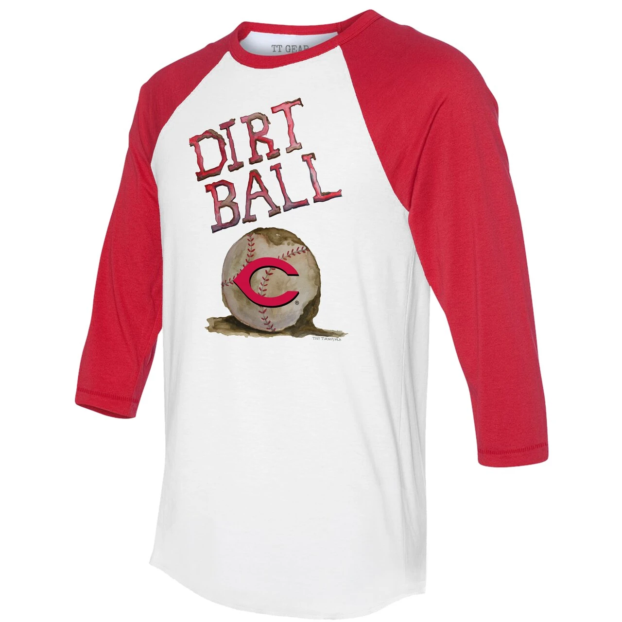 Women's Cincinnati Reds Tiny Turnip White/Red Dirt Ball 3/4-Sleeve Raglan T-Shirt 4 Women's Cincinnati Reds Tiny Turnip White/Red Dirt Ball 3/4-Sleeve Raglan T-Shirt - Image 2