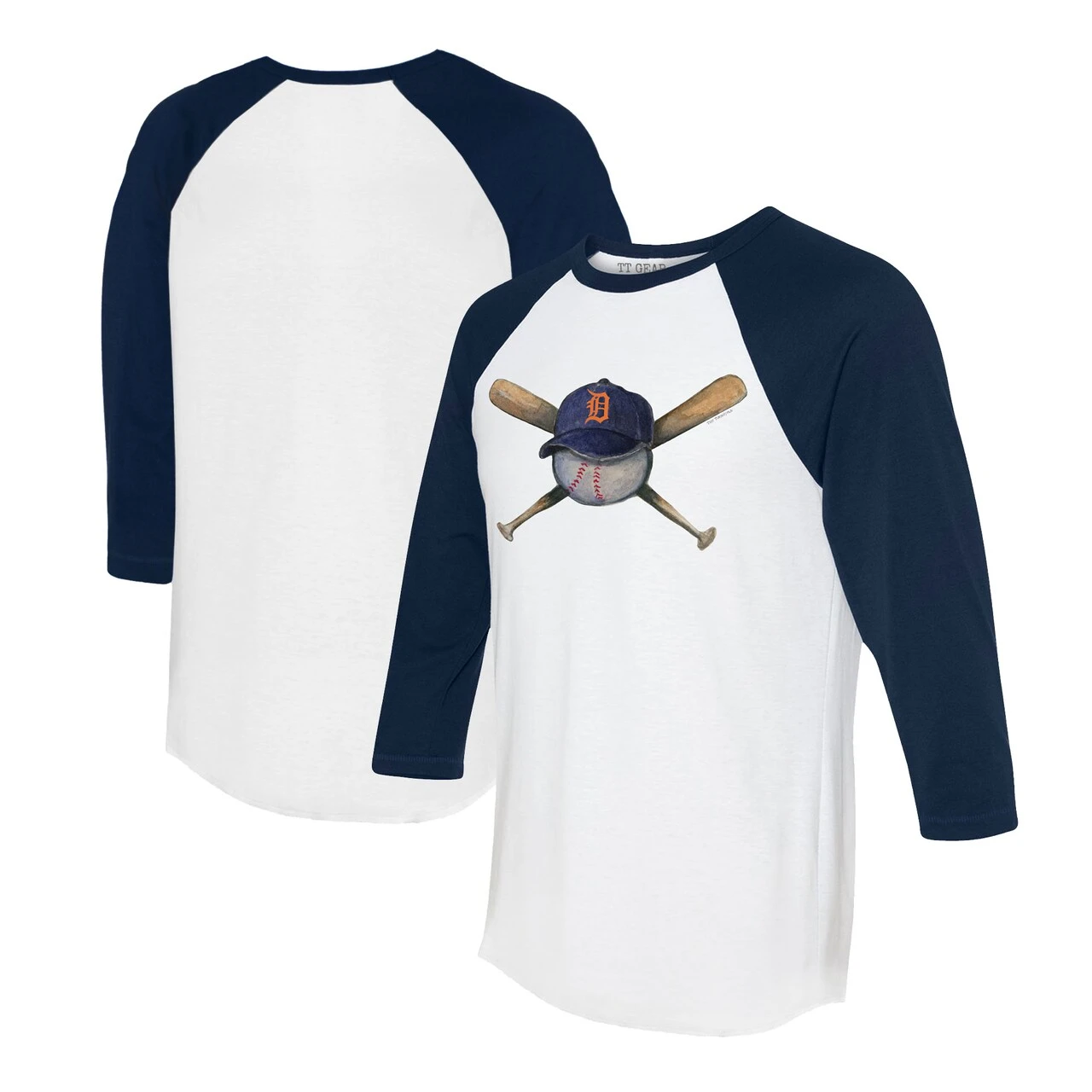 Women's Detroit Tigers Tiny Turnip White/Navy Hat Crossbats 3/4-Sleeve Raglan T-Shirt 3 Women's Detroit Tigers Tiny Turnip White/Navy Hat Crossbats 3/4-Sleeve Raglan T-Shirt