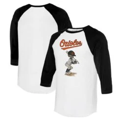 Women's Baltimore Orioles Tiny Turnip White/Black James 3/4-Sleeve Raglan T-Shirt