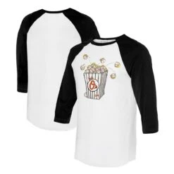 Women's Baltimore Orioles Tiny Turnip White/Black Popcorn 3/4-Sleeve Raglan T-Shirt