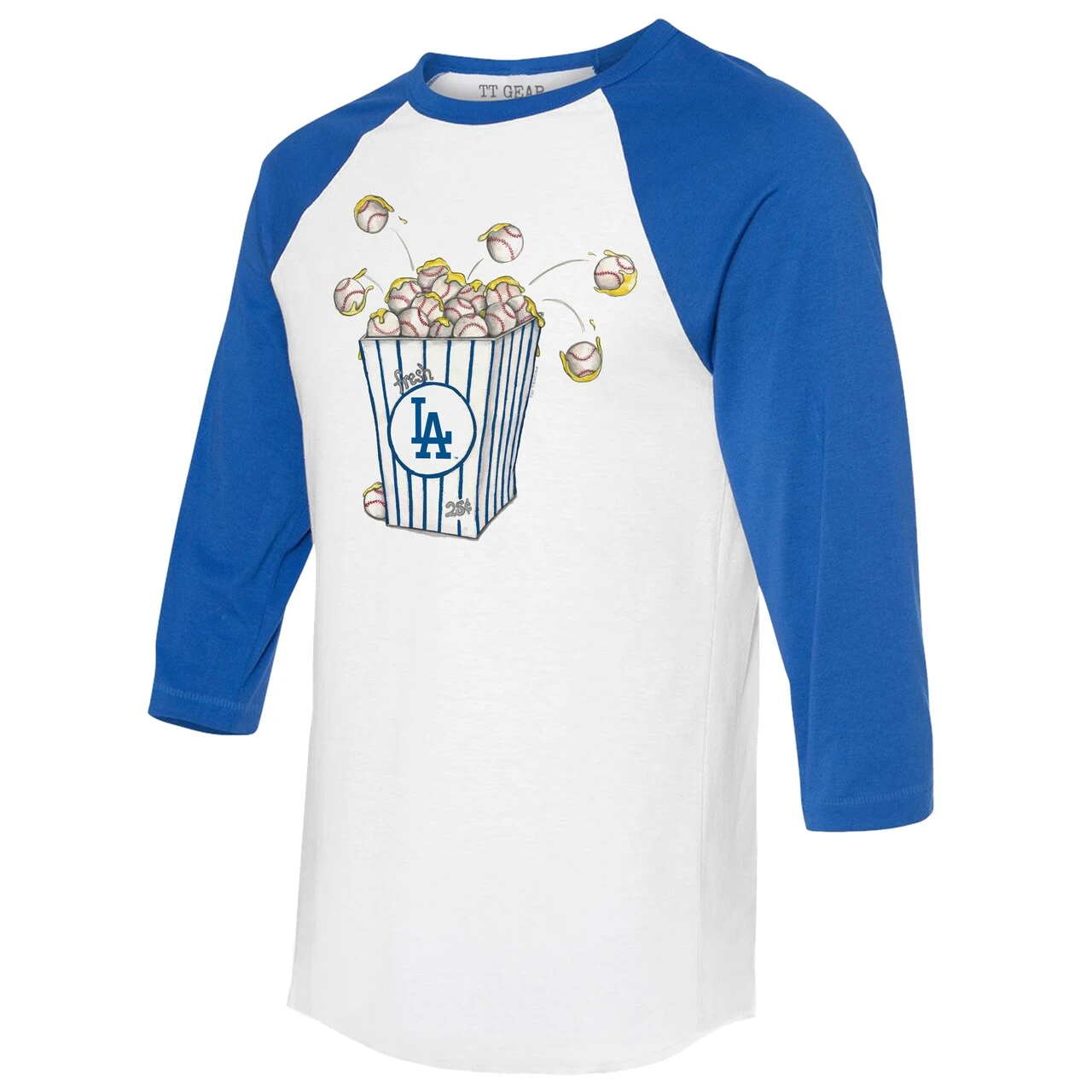 Women's Los Angeles Dodgers Tiny Turnip White/Royal Popcorn 3/4-Sleeve Raglan T-Shirt 4 Women's Los Angeles Dodgers Tiny Turnip White/Royal Popcorn 3/4-Sleeve Raglan T-Shirt - Image 2