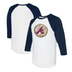 Baseball Peripherals Store 23 Women's Atlanta Braves Tiny Turnip White/Navy Stitched Baseball 3/4-Sleeve Raglan T-Shirt
