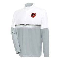 Men's Baltimore Orioles Antigua White/Black Bender Quarter-Zip Pullover Top