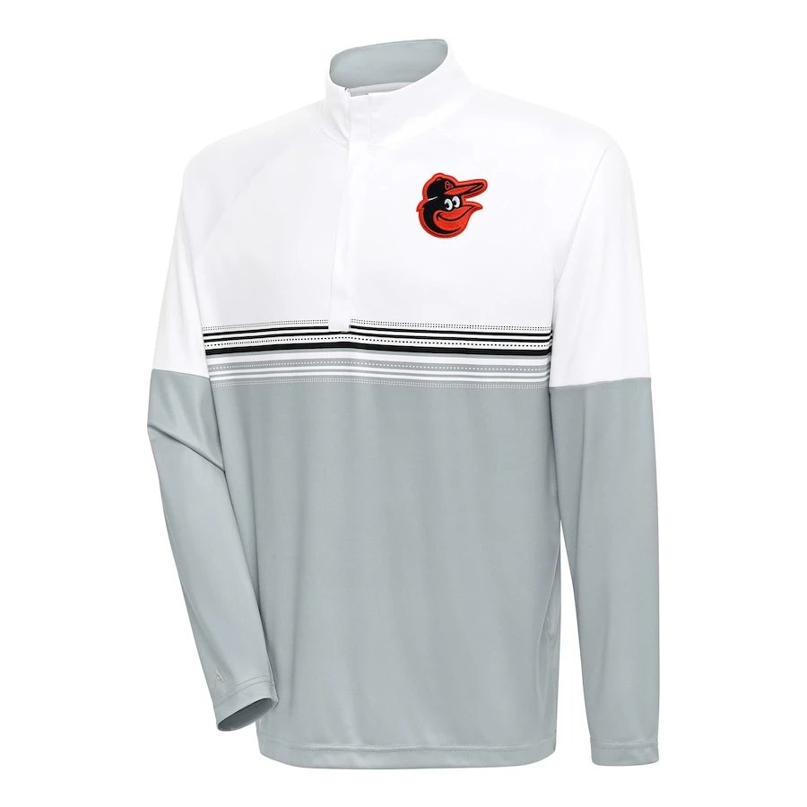 Men's Baltimore Orioles Antigua White/Black Bender Quarter-Zip Pullover Top 3 Men's Baltimore Orioles Antigua White/Black Bender Quarter-Zip Pullover Top