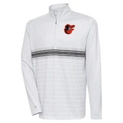 Men's Baltimore Orioles Antigua Heather Gray/Black Bullseye Quarter-Zip Pullover Top
