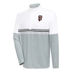 Men's San Francisco Giants Antigua White/Black Bender Quarter-Zip Pullover Top