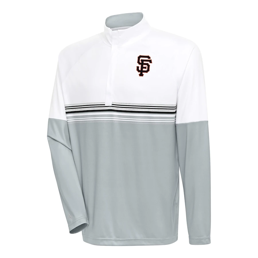 Men's San Francisco Giants Antigua White/Black Bender Quarter-Zip Pullover Top 3 Men's San Francisco Giants Antigua White/Black Bender Quarter-Zip Pullover Top