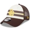 Men's San Diego Padres New Era White/Brown Team Stripe Trucker 9FORTY Snapback Hat