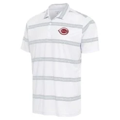 Men's Cincinnati Reds Antigua White/Gray Groove Polo