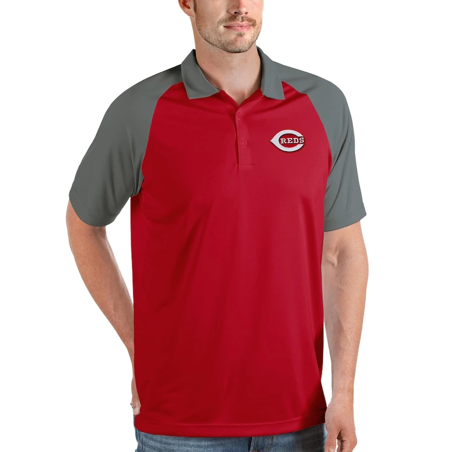 Men's Cincinnati Reds Antigua Red/Gray Nova Polo 3 Men's Cincinnati Reds Antigua Red/Gray Nova Polo