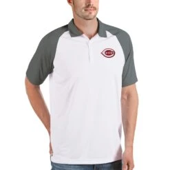 Men's Cincinnati Reds Antigua White/Gray Nova Polo
