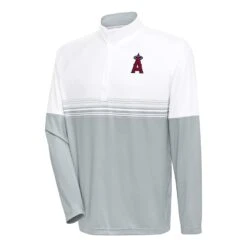 Men's Los Angeles Angels Antigua White/Gray Bender Quarter-Zip Pullover Top