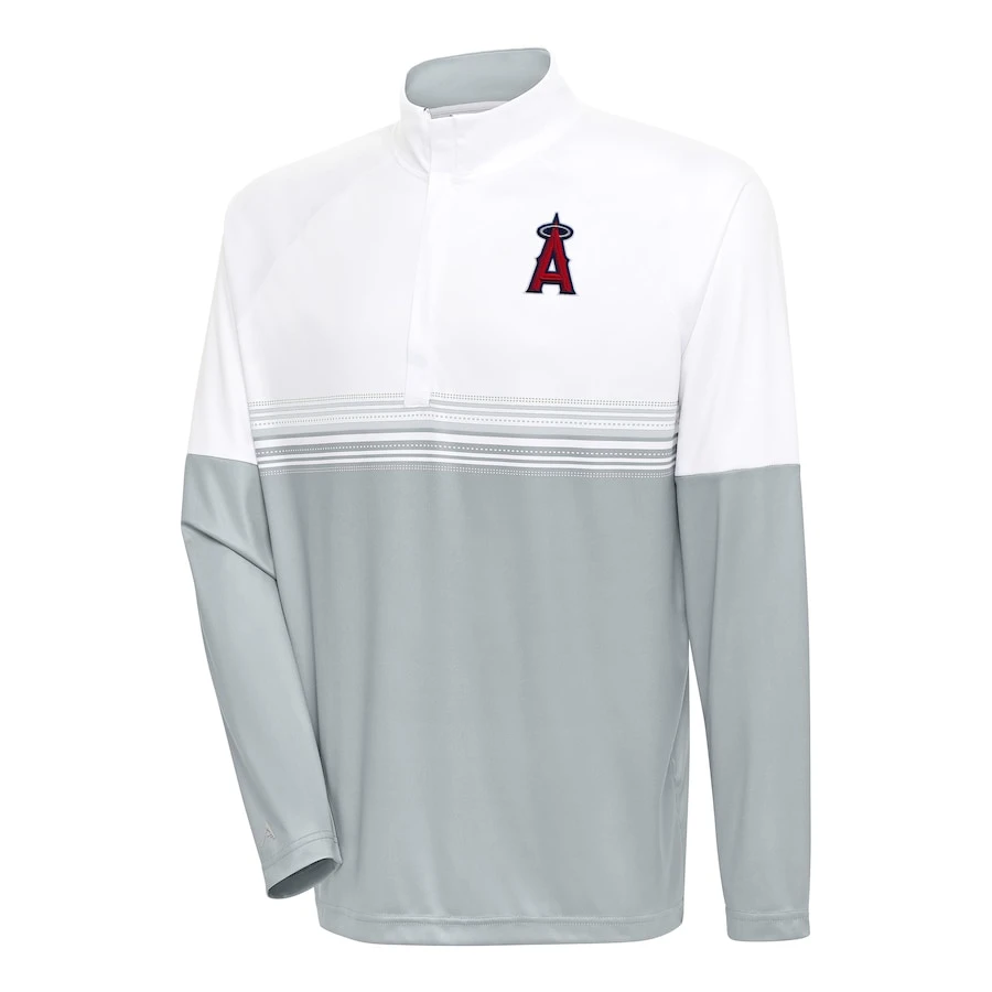 Men's Los Angeles Angels Antigua White/Gray Bender Quarter-Zip Pullover Top 3 Men's Los Angeles Angels Antigua White/Gray Bender Quarter-Zip Pullover Top