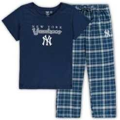 Women's New York Yankees Concepts Sport Navy/Gray Plus Size T-Shirt & Flannel Pants Sleep Set
