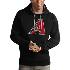 Men's Arizona Diamondbacks Antigua Black Victory Pullover Team Logo Hoodie