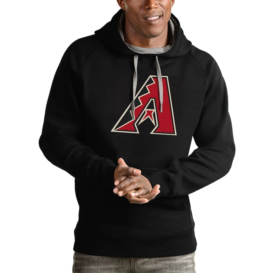 Men's Arizona Diamondbacks Antigua Black Victory Pullover Team Logo Hoodie 3 Men's Arizona Diamondbacks Antigua Black Victory Pullover Team Logo Hoodie