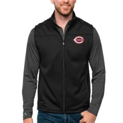 Men's Cincinnati Reds Antigua Black Links Full-Zip Golf Vest