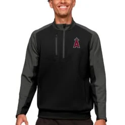 Men's Los Angeles Angels Antigua Black Team Quarter-Zip Pullover Top