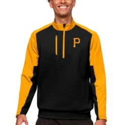 Men's Pittsburgh Pirates Antigua Black Team Quarter-Zip Pullover Top