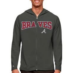 Men's Atlanta Braves Antigua Charcoal Wordmark Legacy Full-Zip Hoodie