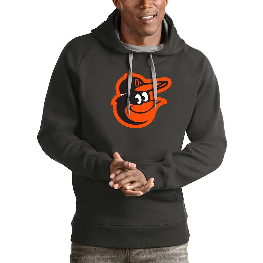 Men's Baltimore Orioles Antigua Charcoal Victory Pullover Team Logo Hoodie 3 Men's Baltimore Orioles Antigua Charcoal Victory Pullover Team Logo Hoodie