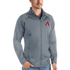 Men's Arizona Diamondbacks Antigua Gray Links Full-Zip Golf Jacket