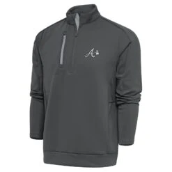 Men's Atlanta Braves Antigua Gray Metallic Generation Quarter-Zip Pullover Top