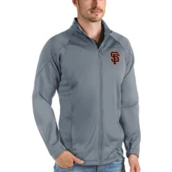 Men's San Francisco Giants Antigua Gray Links Full-Zip Golf Jacket