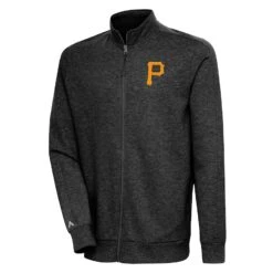 Men's Pittsburgh Pirates Antigua Heather Black Action Full-Zip Jacket