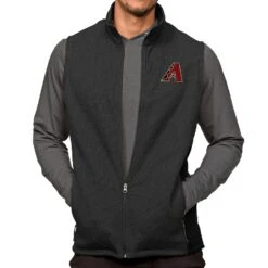 Men's Arizona Diamondbacks Antigua Heathered Black Course Full-Zip Vest