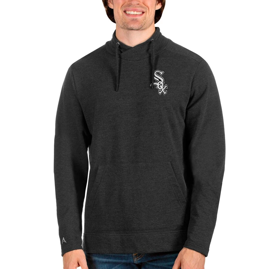 Men's Chicago White Sox Antigua Heathered Black Team Reward Pullover Sweatshirt 3 Men's Chicago White Sox Antigua Heathered Black Team Reward Pullover Sweatshirt