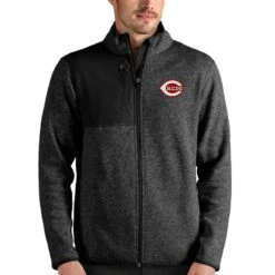 Men's Cincinnati Reds Antigua Heathered Black Fortune Full-Zip Jacket