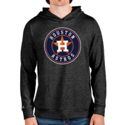 Men's Houston Astros Antigua Heathered Black Team Logo Absolute Pullover Hoodie