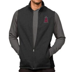 Men's Los Angeles Angels Antigua Heathered Black Course Full-Zip Vest