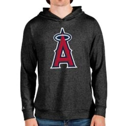 Men's Los Angeles Angels Antigua Heathered Black Team Logo Absolute Pullover Hoodie