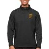 Men's Pittsburgh Pirates Antigua Heathered Black Course Quarter-Zip Pullover Top