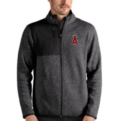 Men's Los Angeles Angels Antigua Heathered Charcoal Fortune Full-Zip Jacket