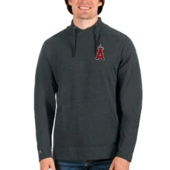 Men's Los Angeles Angels Antigua Heathered Charcoal Team Reward Pullover Sweatshirt
