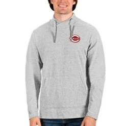 Men's Cincinnati Reds Antigua Heathered Gray Team Reward Pullover Sweatshirt