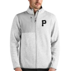 Men's Pittsburgh Pirates Antigua Heathered Gray Fortune Full-Zip Jacket
