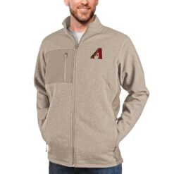 Men's Arizona Diamondbacks Antigua Oatmeal Course Full-Zip Jacket