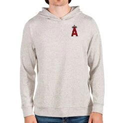 Men's Los Angeles Angels Antigua Oatmeal Absolute Pullover Hoodie