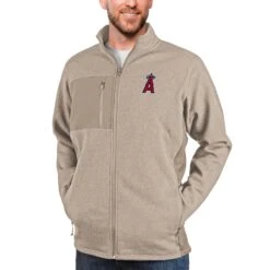 Men's Los Angeles Angels Antigua Oatmeal Course Full-Zip Jacket