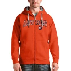 Houston Astros Antigua Orange Team Logo Victory Full-Zip Hoodie