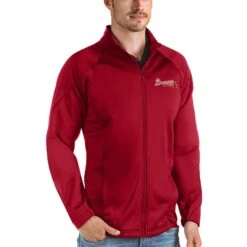 Men's Atlanta Braves Antigua Red Links Full-Zip Golf Jacket
