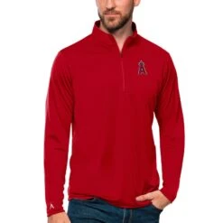 Men's Los Angeles Angels Antigua Red Tribute Quarter-Zip Pullover Top